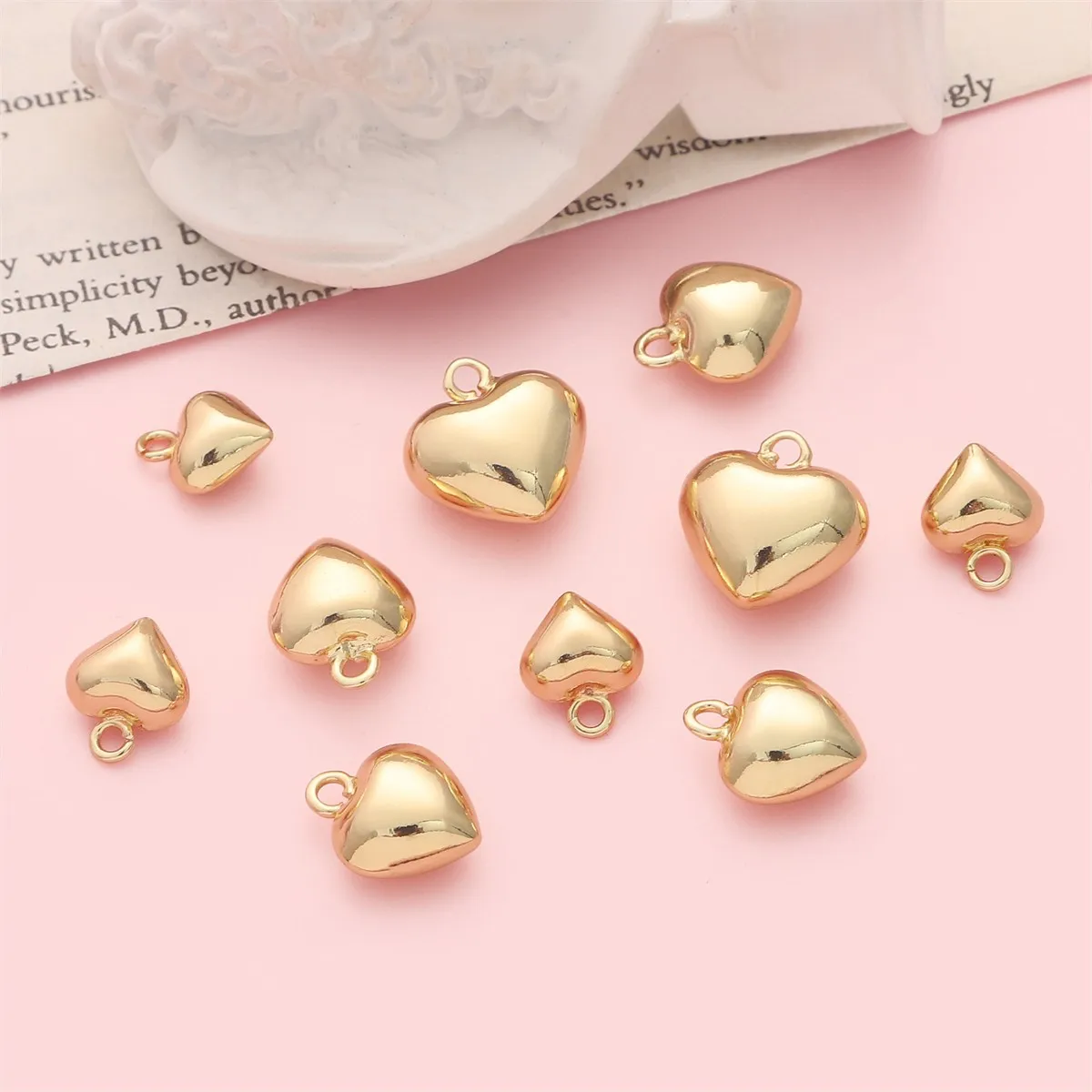 14K Gold Plated Heart Hanging Ornaments Necklace Pendant Bracelet Jewelry for Diy Handmade Earring Beaded Ornamental Accessories