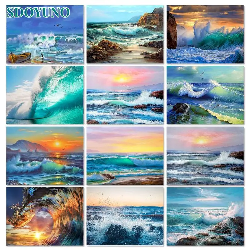 

SDOYUNO 60x75cm Painting by numbers diy kit Drawing By Numbers Frameless Ocean Waves Home Decor Digital Painting On Canvas art