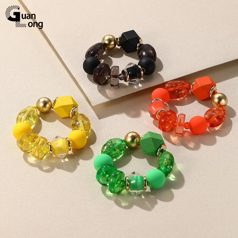 

GuanLong New Trendy Beaded Chain Link Bracelets for Women Adjustable Colorful Cute Beads Bracelet for Girl Party Elastic Jewelry