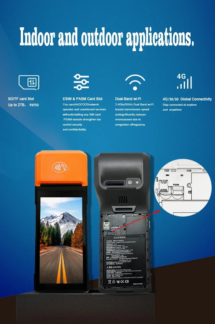 Сертифицированная H10 портативная POS-система Android, 5 дюймов, 2 ОЗУ + 16ROM, 4G NFC, автономная мобильная платежная машина для билетов, лотереи, Blue Tooth (art.: 3920d3733f07d) - 3920d3733f07d