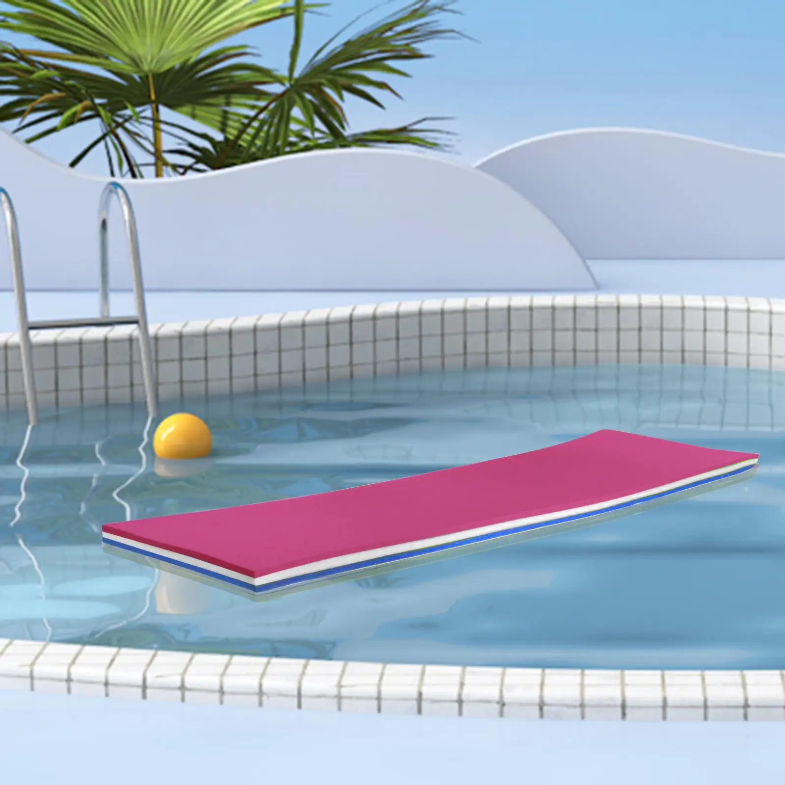 

Pool Floating Water Mat 3 Layer Water Raft 43x15.7x1.3Inches for Playing, Relaxing, Recreation Roll up Pad Pink White Blue