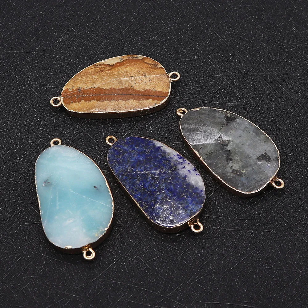 

Natural Stone Drawing Stone Irregular Shape Double Hole Connector Blue Faceted for DIY Jewelry Necklace Accessories 22x43mm