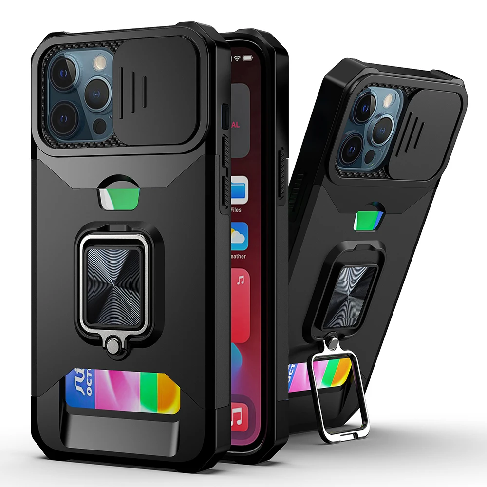

Camera Protection Case For IPhone 11 12 Pro Max 6 7 8 Plus XR X XS Max SE 2020 Ring Car Holder Armor Slide With Card Slot Cove