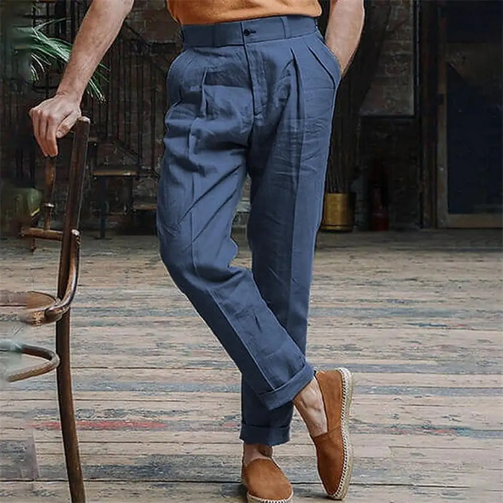 

Men's Elegant Straight Pants With Reinforced Pockets Everyday Wear Solid Color All-match Formal Parties Pants