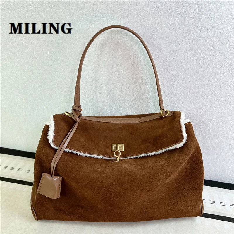 Женская замшевая кожаная сумка-тоут с золотым замком большая вместительная