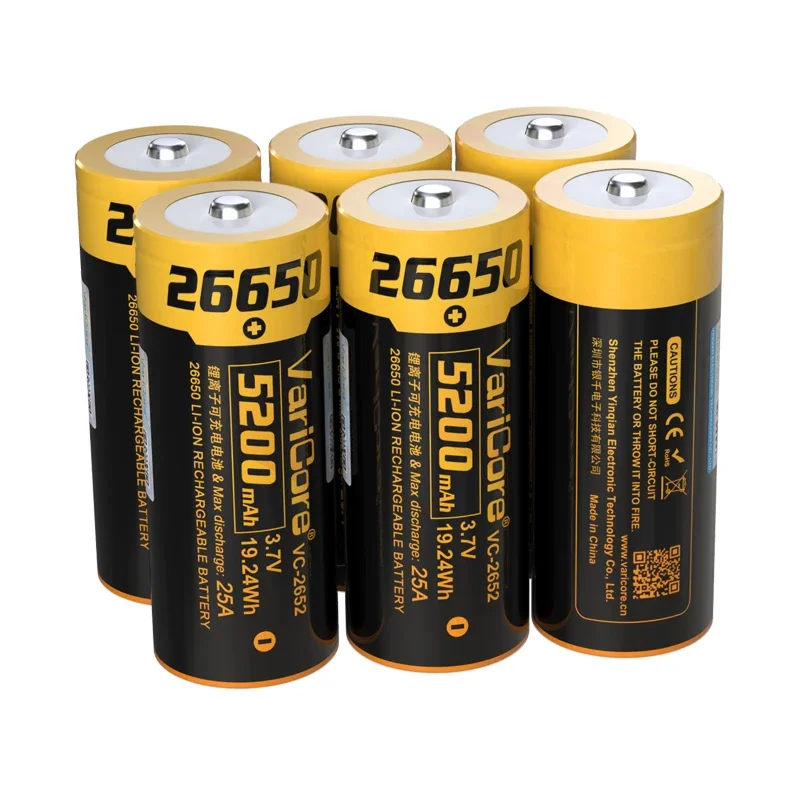Перезаряжаемая литиевая батарея 26650 VC-2652 3.7V 5200mAh 25A для мощных фонарей, без печатной платы, с плоским верхом (art.: 3920dca25de1b) - 3920dca25de1b