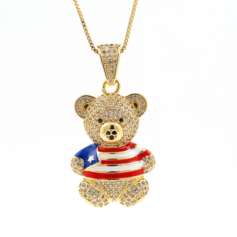 

Teddy Bear Panda Animal Pendant Necklace White Zircon Gold Plated Copper Accessories For Men And Women 2023 Jewelry
