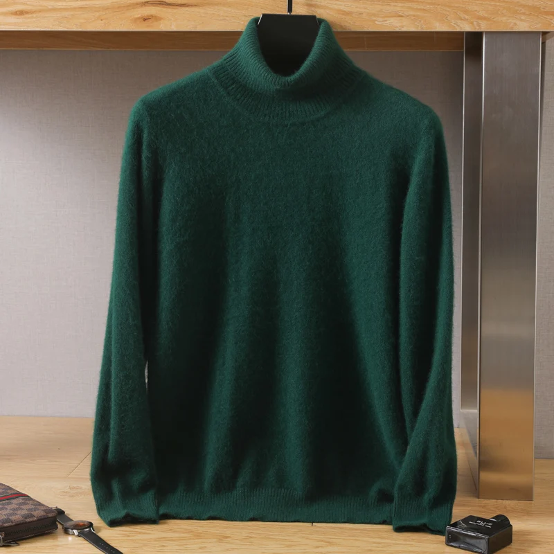 

Men's Turtleneck 100% Mink Cashmere Sweater Men 2023 Autumn and Winter Large Size Loose Knitted Sweater Keep Warm Top Men Jumper