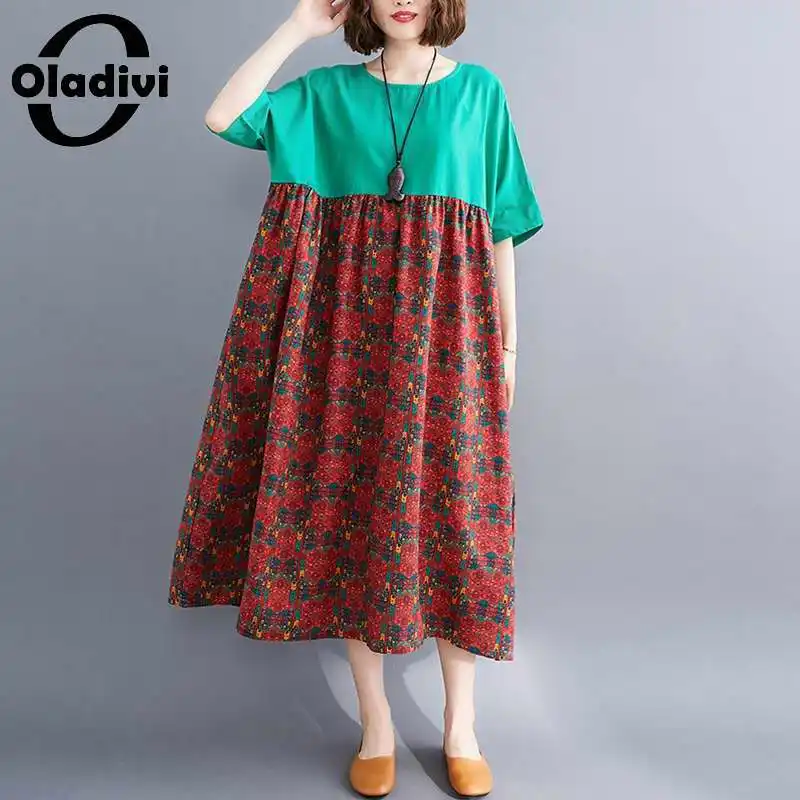 

Oladivi Fashion Print Short Sleeve Loose Dress for Women 30 40 50 60 Years Old Summer Long Tunic Dresses 3XL 4XL 5XL 6XL 7XL 8XL