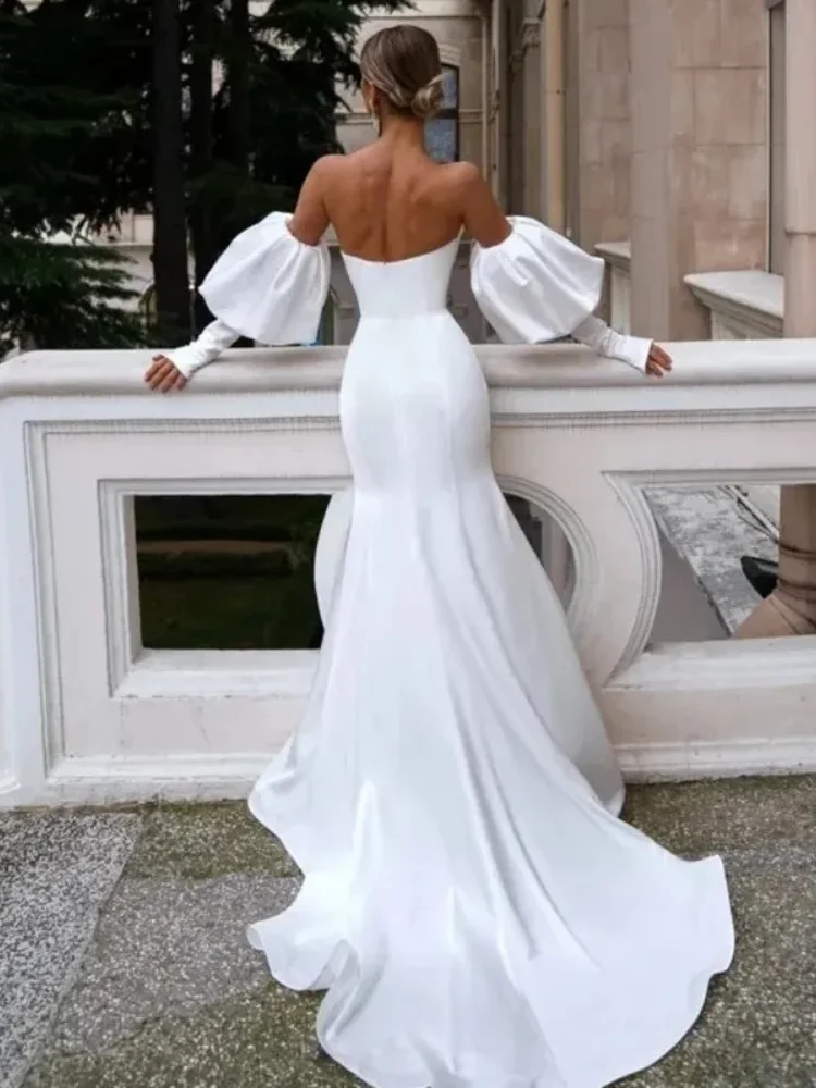 Современное белое свадебное платье русалки без бретелек плиссированное со