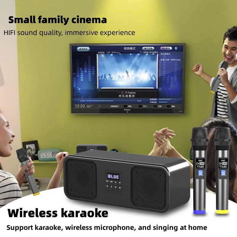 

60W high-power subwoofer professional wireless Bluetooth karaoke speaker with dual microphone TV projector cinema equipment