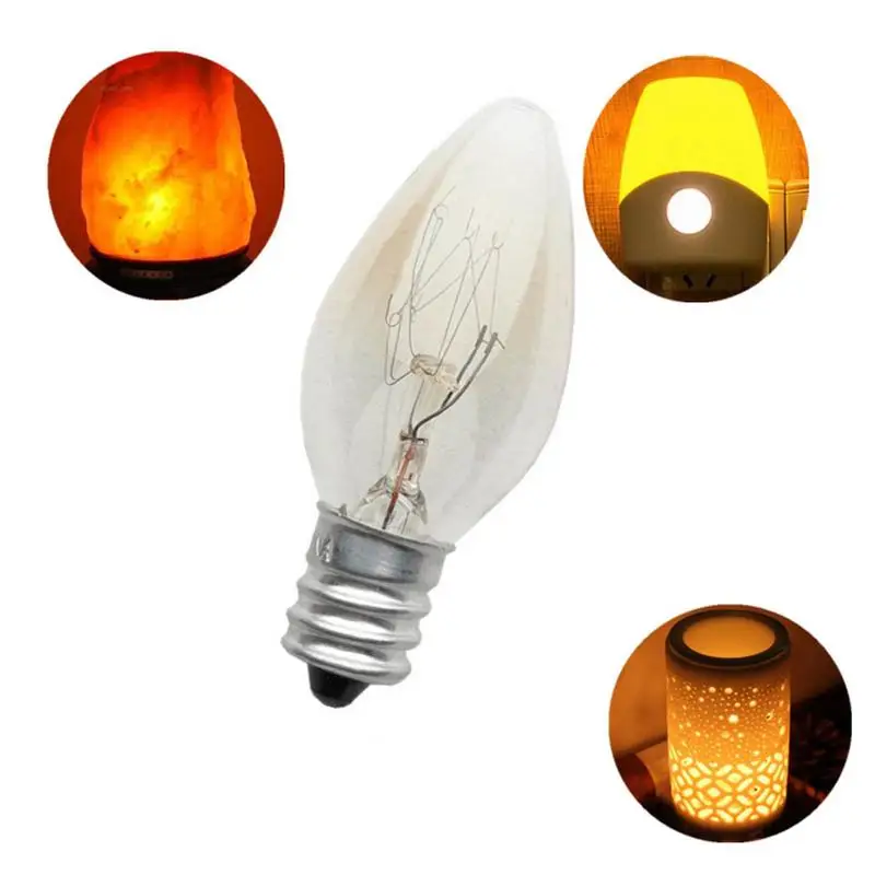

E12 Light Bulb 220V 10W 100LM 2700K Transparent Warm Color C7 Incandescent Tungsten Night Lamp Bulb Himalayan Salt Lamp Dropship