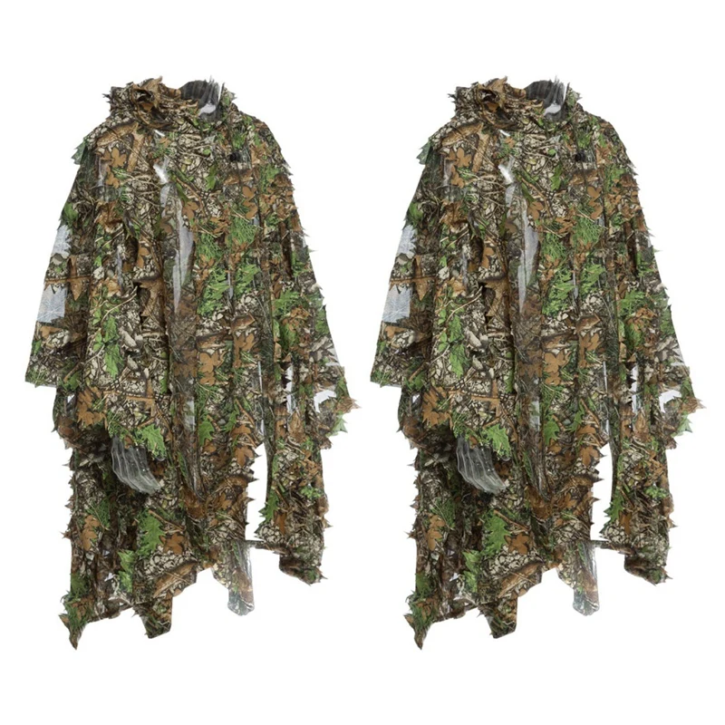 

2X Camo 3D Leaf Cloak Yowie Ghillie Breathable Open Poncho Type Camouflage Birdwatching Poncho Suit