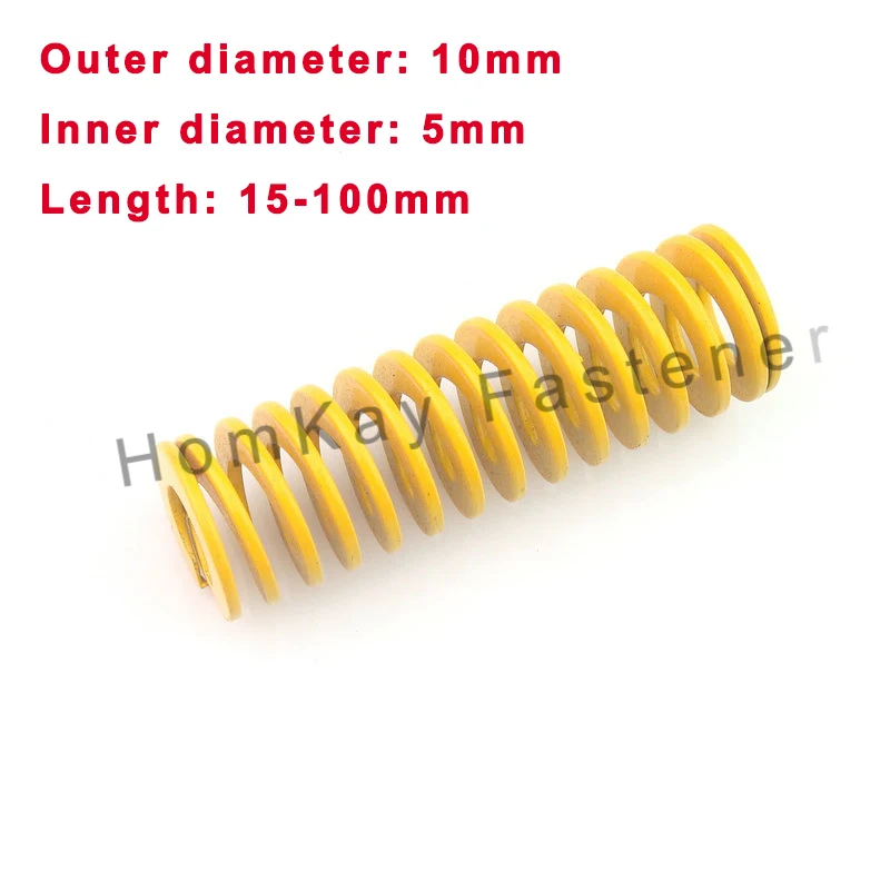 

1/2PCS Yellow Long Light Load Outer Dia 10mm*Inner Dia 5mm*Length 15-100mm Spiral Stamping Compression Mould Die Spring