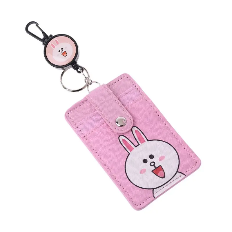 

Cartoon PU Leather Business ID Credit Card Case Badge Holder Anti-lost Retractable Keychain