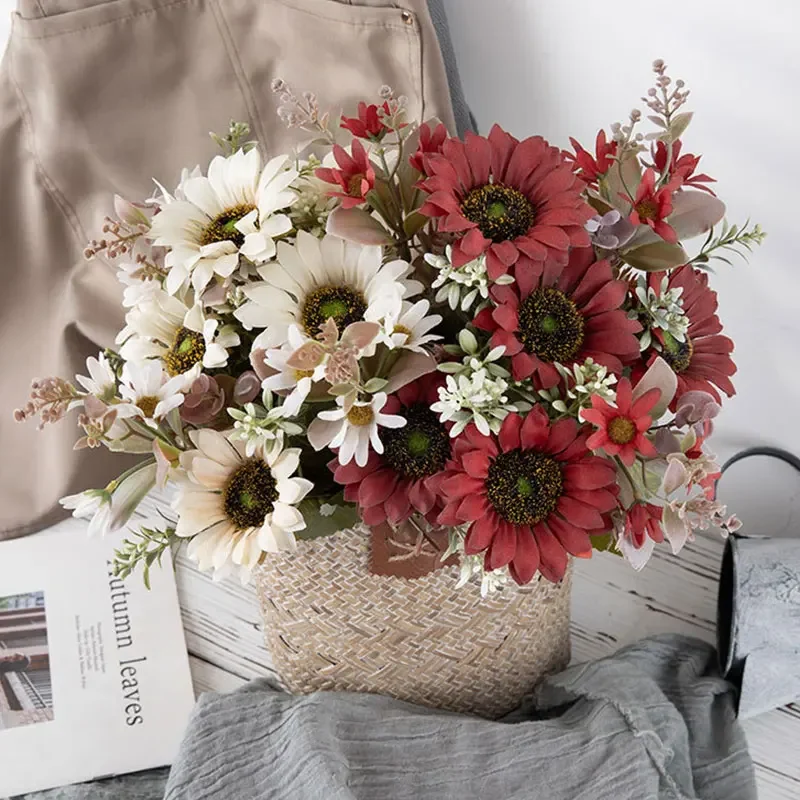 

Качественный осенний искусственный цветок, Шелковый букет подсолнухов для свадебного украшения, скрапбукинга, венков «сделай сам», искусственные цветы