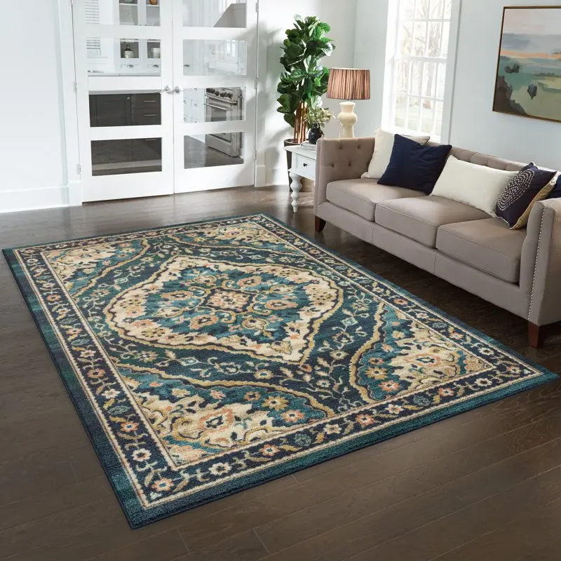 

Persian Teal Blue Print Area Rug, 7' x 10'