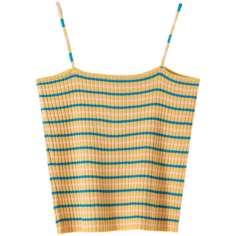

Summer women's skinny striped knitted sling sleeveless vest