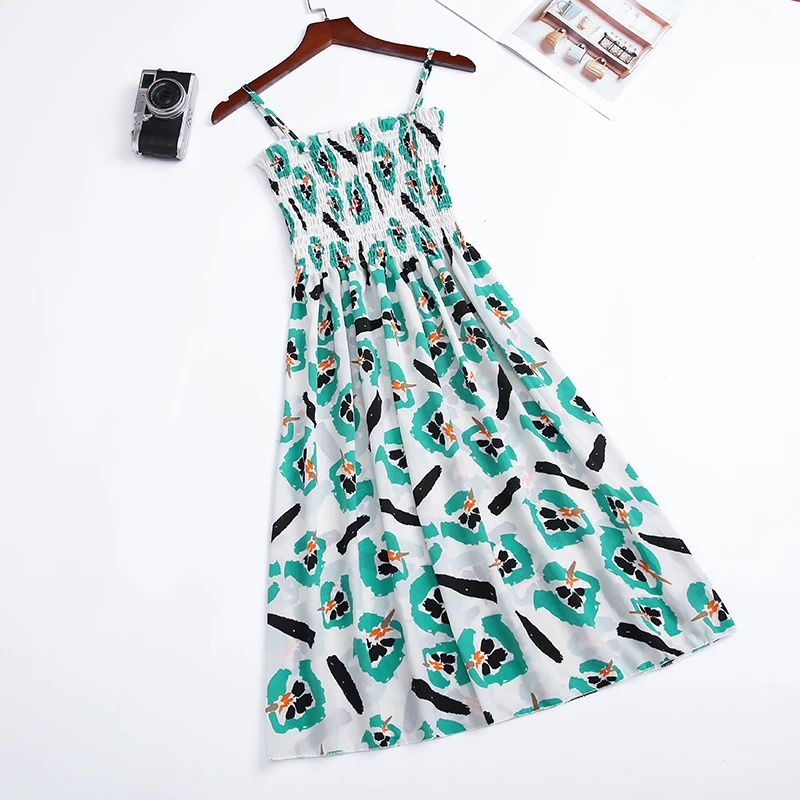 

Summer Flavor Chic Floral Print Slim Fit Women Dress Sleeveless Spaghetti Strap Dress Ins Fashion Slash Neck A Line Mini Dresses