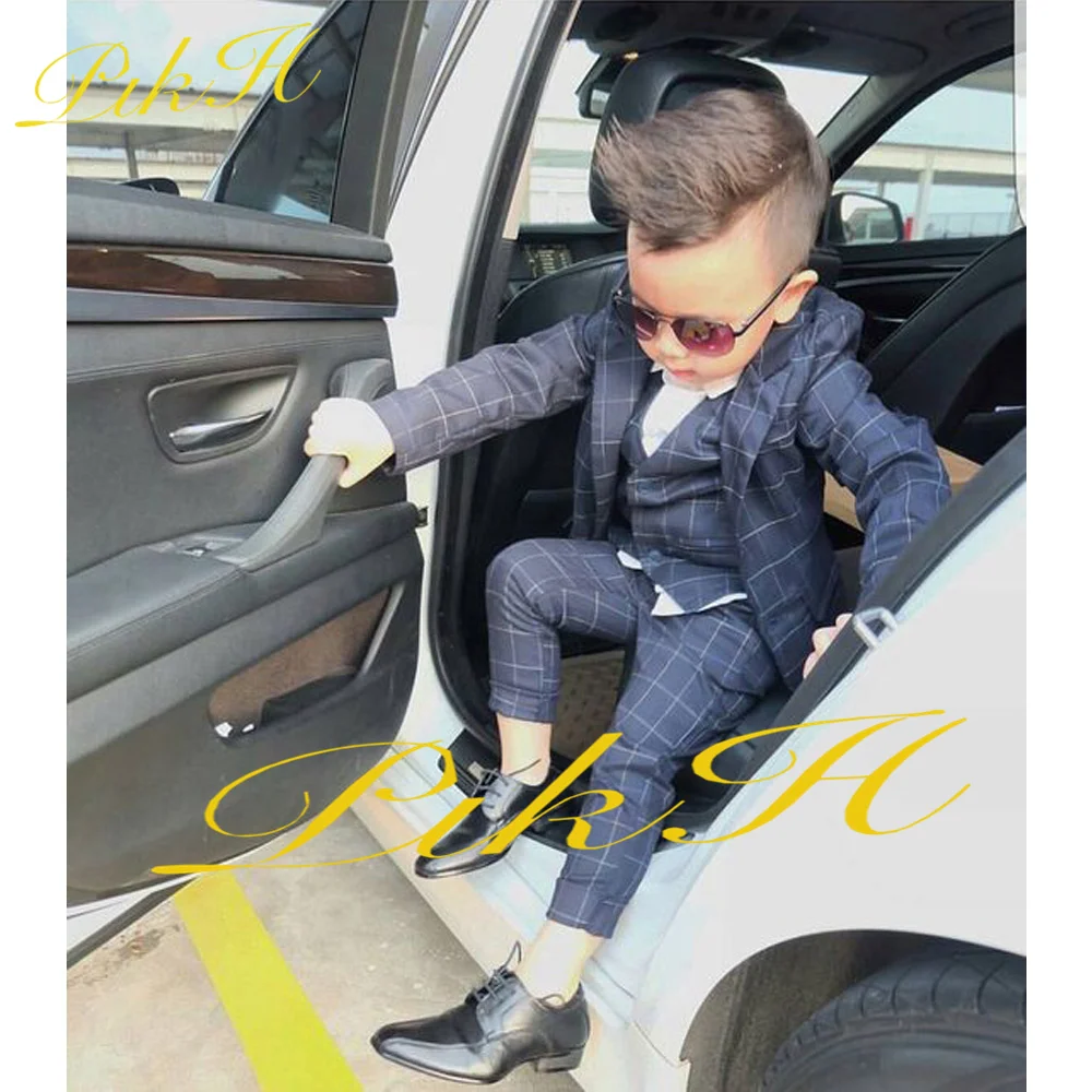 Check Boy Suit 3 Piece Casual Party Jacket for Kids Blazer Set Vest Pants Formal Fashion Child 3-16 Years Old Tailored Clothes