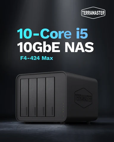 TERRAMASTER F4-424 Макс. накопитель NAS — 4 отсека Core i5 1235U, 10 ядер, 12 потоков, 8 ГБ оперативной памяти DDR5, сетевое хранилище (без дисплея)