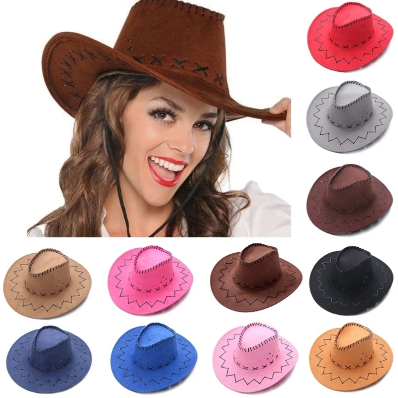 

Western Cowboy Hat Wide Brim Cowgirl Hat Suede Jazz Hat for Parent-child Camping