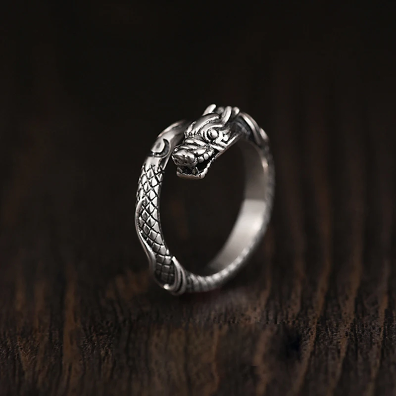 

Мужское открытое серебряное кольцо в стиле ретро с драконом JZ0074