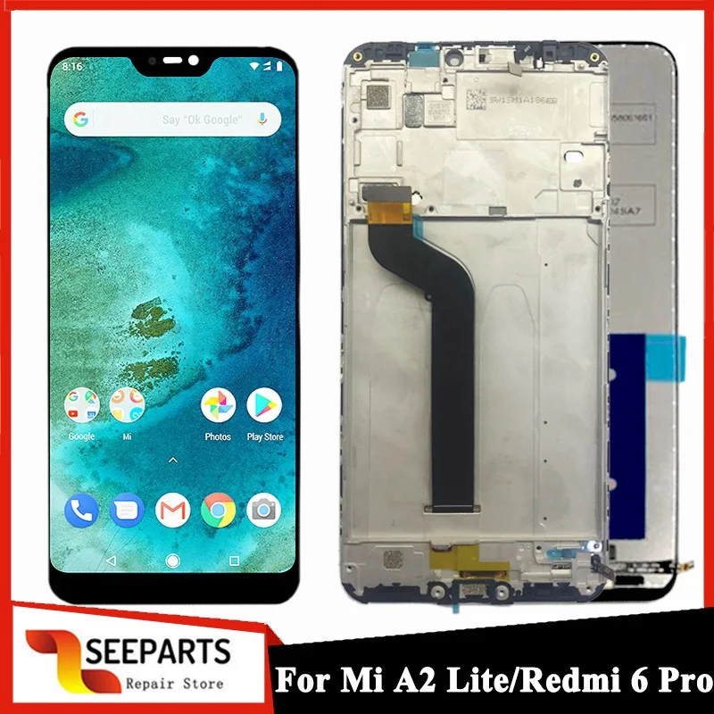 

ЖК-дисплей для Xiaomi Mi A2 Lite Redmi 6 Pro, ЖК-дисплей с рамкой и дигитайзером, сенсорный экран для замены для Mi A2 Lite, M1805D1SG