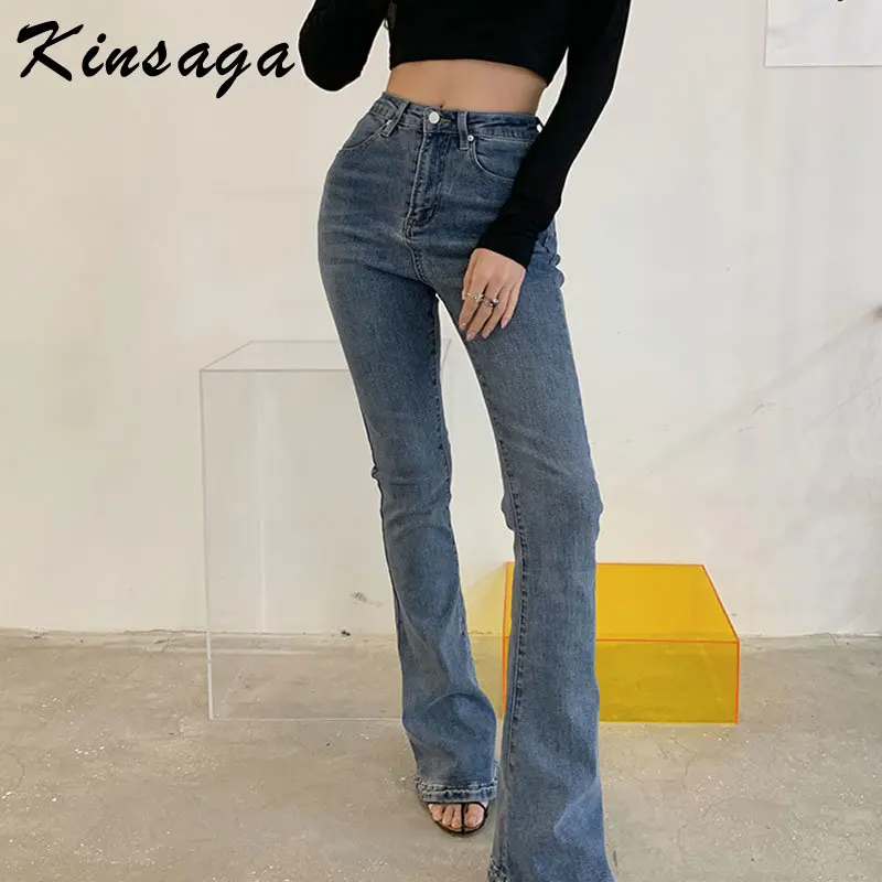 

Korean Fashion Flare Jeans Skinny Stretchy Wide Leg Blue Mom Jean Women Y2k Denim Pants Streetwear High Waist Elastic Trousers