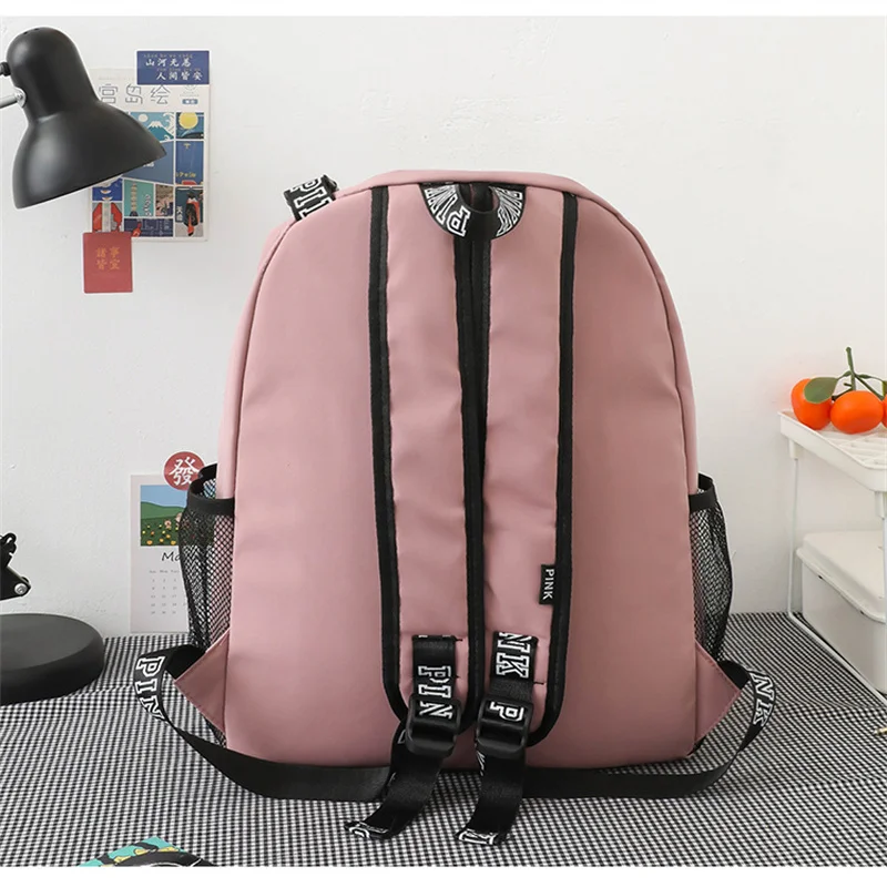 PINK Fashion Nylon Backpack bag and Waist Bag Set Mochila Casual Rucksack Travel Daypack Teenager boy Girls School Backapck