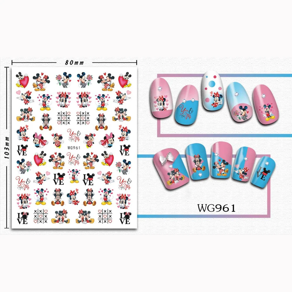 

10PCS Valentine's Day Disney Nail Art Decal Mickey Minnie love Nail Art Decal 3D Gum backed leopard print Castle Nail Slider
