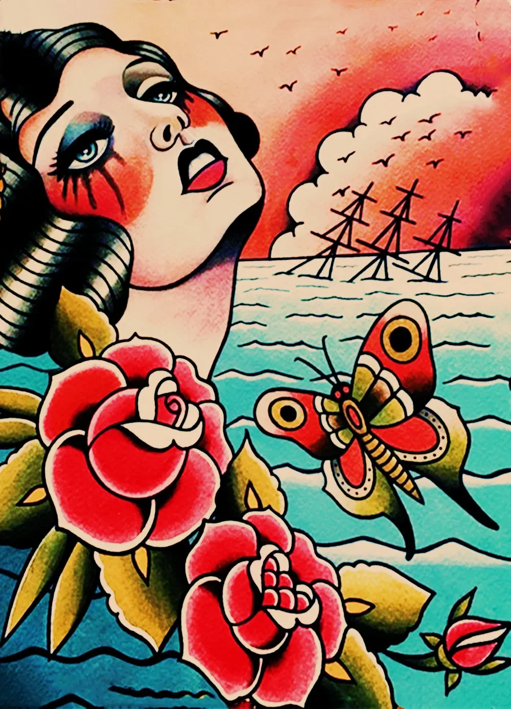 Винтажная татуировка для девушек дизайнерская Настенная картина Ретро Матовая