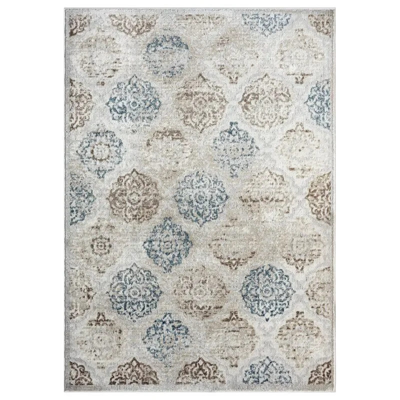 

Chic Andorra Transitional Damask Ivory/Navy Blue Area Rug, 2'7"x4'7", Perfect for Any Room!