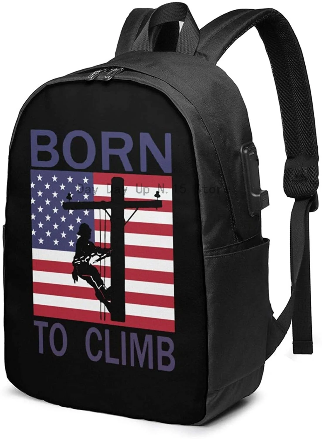 

born To Climb Business Laptop School Bookbag Travel Backpack With Usb Charging Port & Headphone Port Fit 17 In