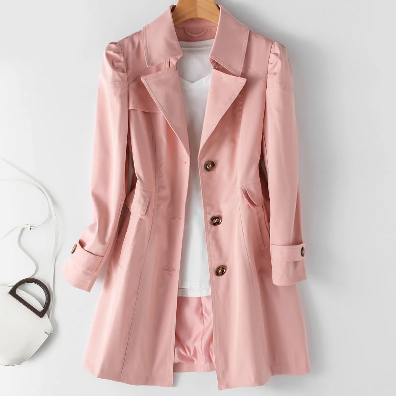 

Women's Medium And Long Clothes Korean Single Breasted Windbreaker Khaki 2022 Female Black Trench Trend Coat Fashion Streetwear