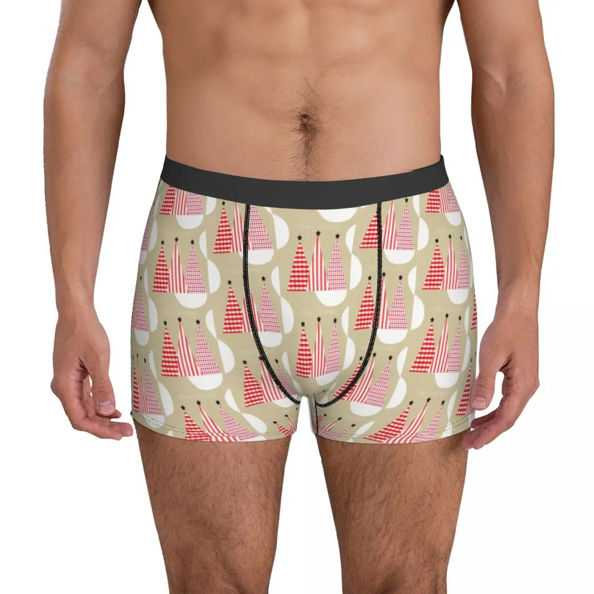 Merry Christmas Underwear Red And White Trees Pouch High Quality Trunk Custom Boxer Brief Sexy Males Underpants Big Size
