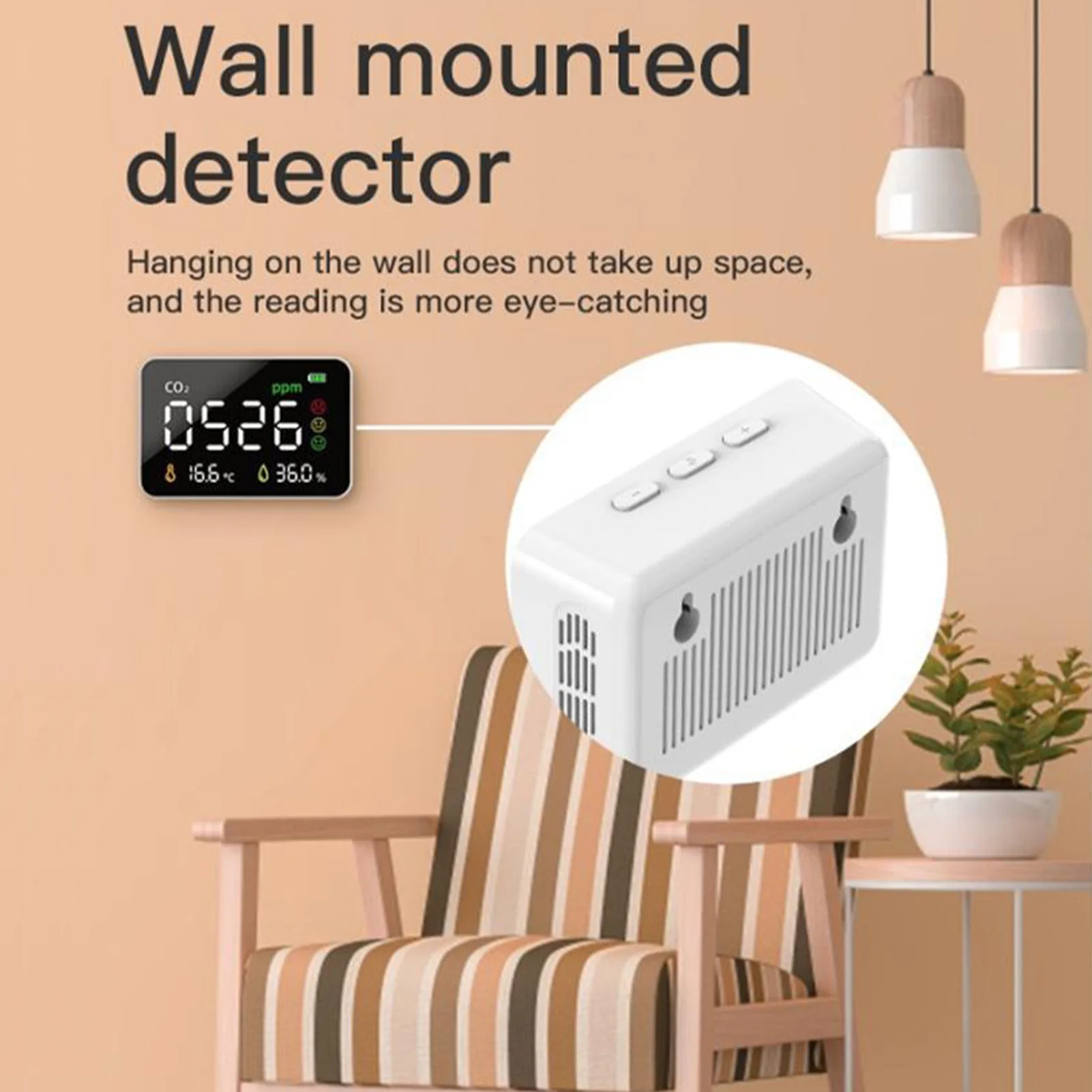 

CO2 Detector Carbon Dioxide Monitor Indoor Air Quality Monitoring Instrument Hangable Humidity Sensor With Alarm Function
