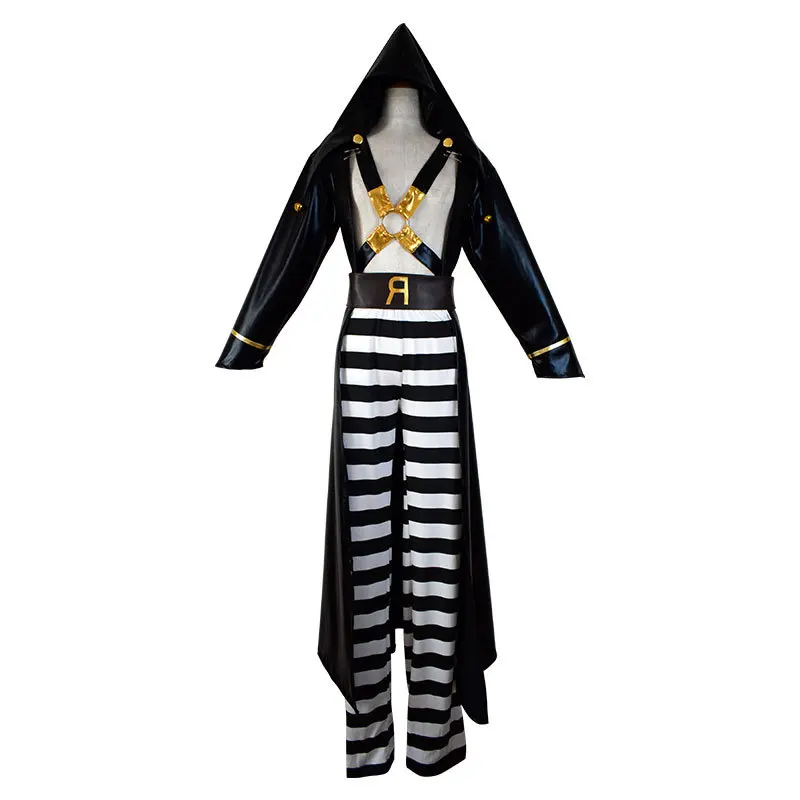 

Anime JoJo Bizarre Adventure Risotto Nero Cosplay Costume Golden Wind Hat Top Pants Belt Halloween Carnival Striped Pants Suit