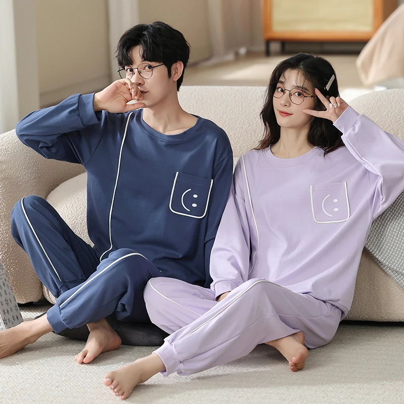 Осенне-зимние пижамы для пар хлопковые Пижамные комплекты женщин Мультяшные