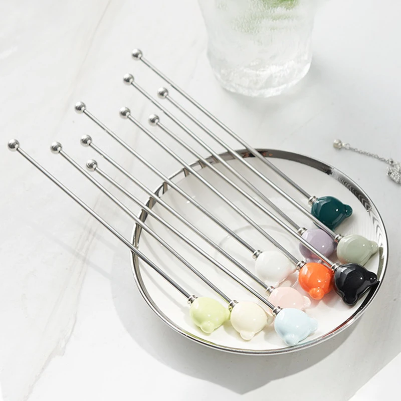 Керамическая Кухонная Мешалка С Медвежьей Головой Карамельного Цвета Длинная