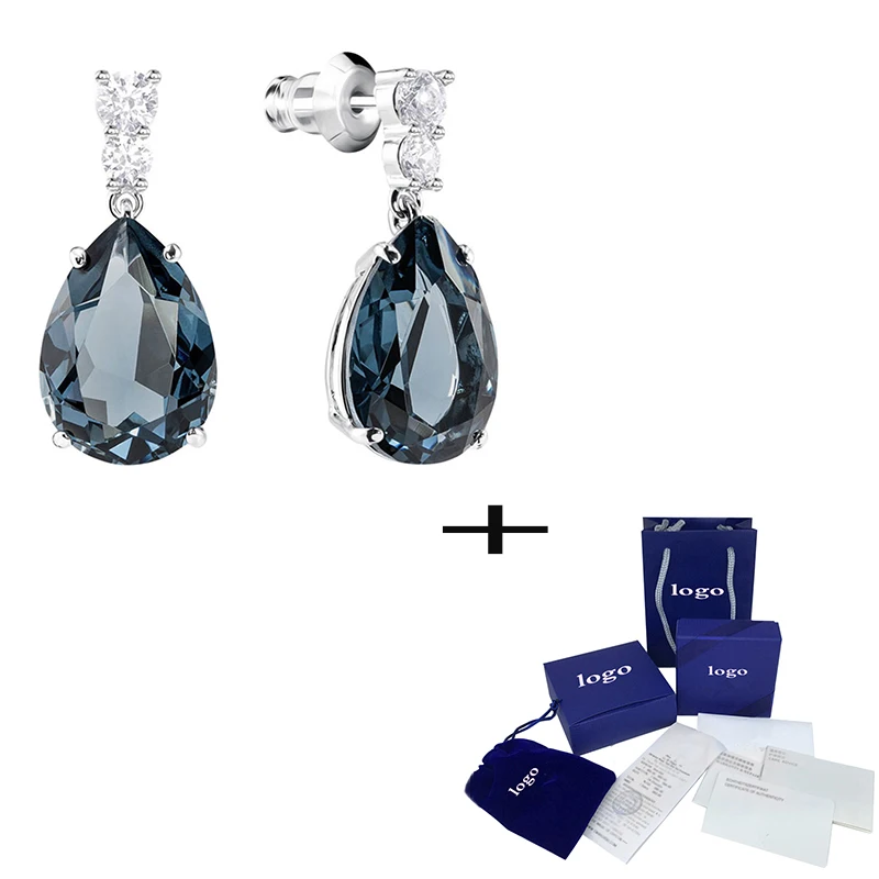 

Grace Classic Shiny And Exquisite Cyan Crystal Drop Pierced Earrings, Elegant Retro Jewelry For Women's Romantic Birthday Gifts