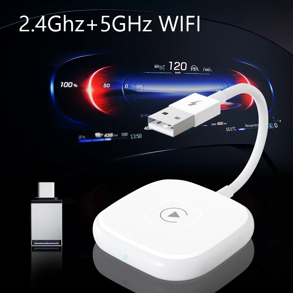 

Автомобильный беспроводной адаптер для iPhone 14, 2,4 ГГц, 5 ГГц, Wi-Fi, Bluetooth-совместим с 5,0, Plug and Play для iOS 10, поддержка автомобилей с CarPlay