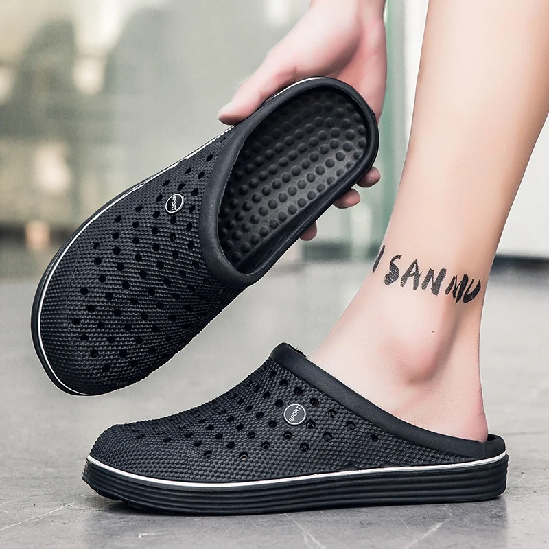 Мужские сандалии для сада и пляжа желейные дышащие с прорезями дешевые тапки