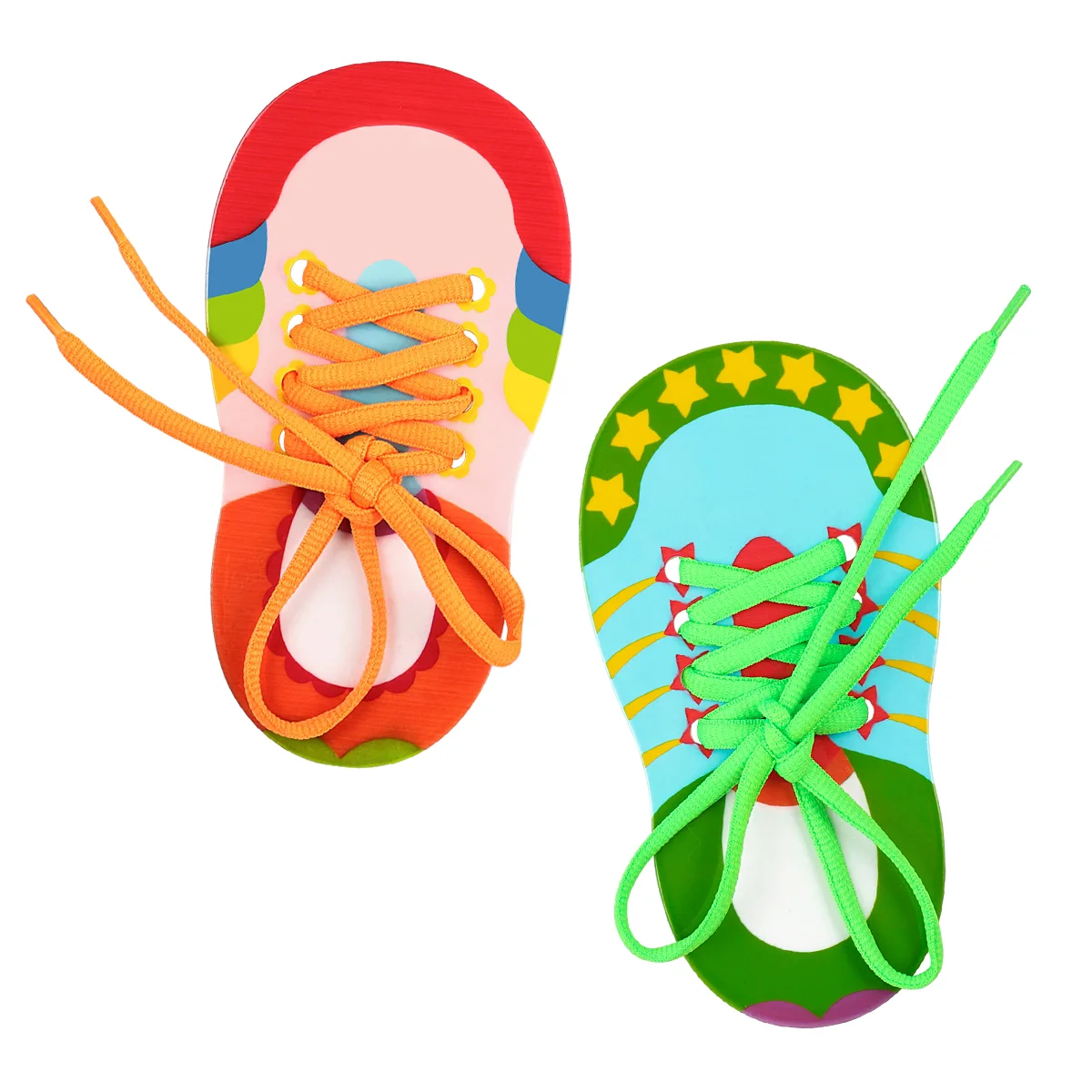 

2 Pcs Children's Slippers Threaded Wooden Toys Babies Lacing Kids Shoe Educational Lace Tie Shoes Practice Preschool