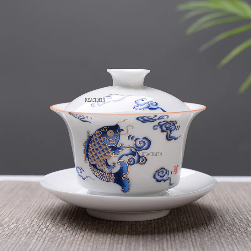 

Высококачественный чайный сервиз Gaiwan из белого костяного фарфора, дорожный керамический чайный сервиз, белый чайный сервиз, китайская фарф...