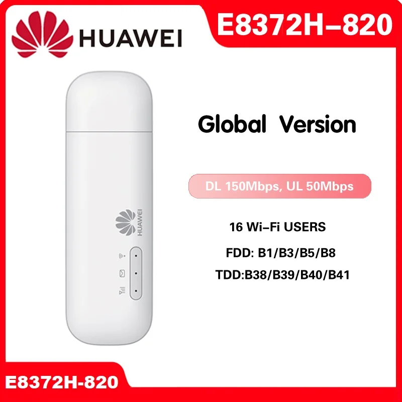 

Unlocked Huawei E8372h-820 E8372 Wingle LTE Universal 4G USB MODEM WIFI Mobile Support 16 Wifi Users