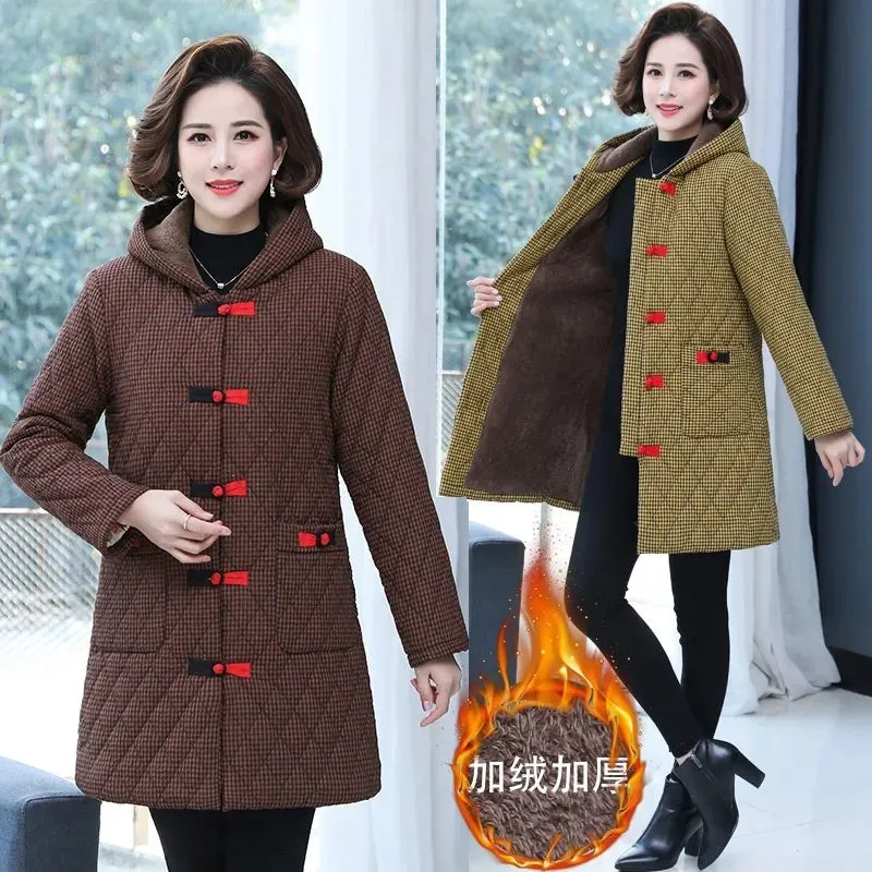 Autumn New Cotton Padded Jacket 2022 Women's Parka Mid-length Winter Mother Clothes All-match Loose Casual Outwear Female Hoodie
