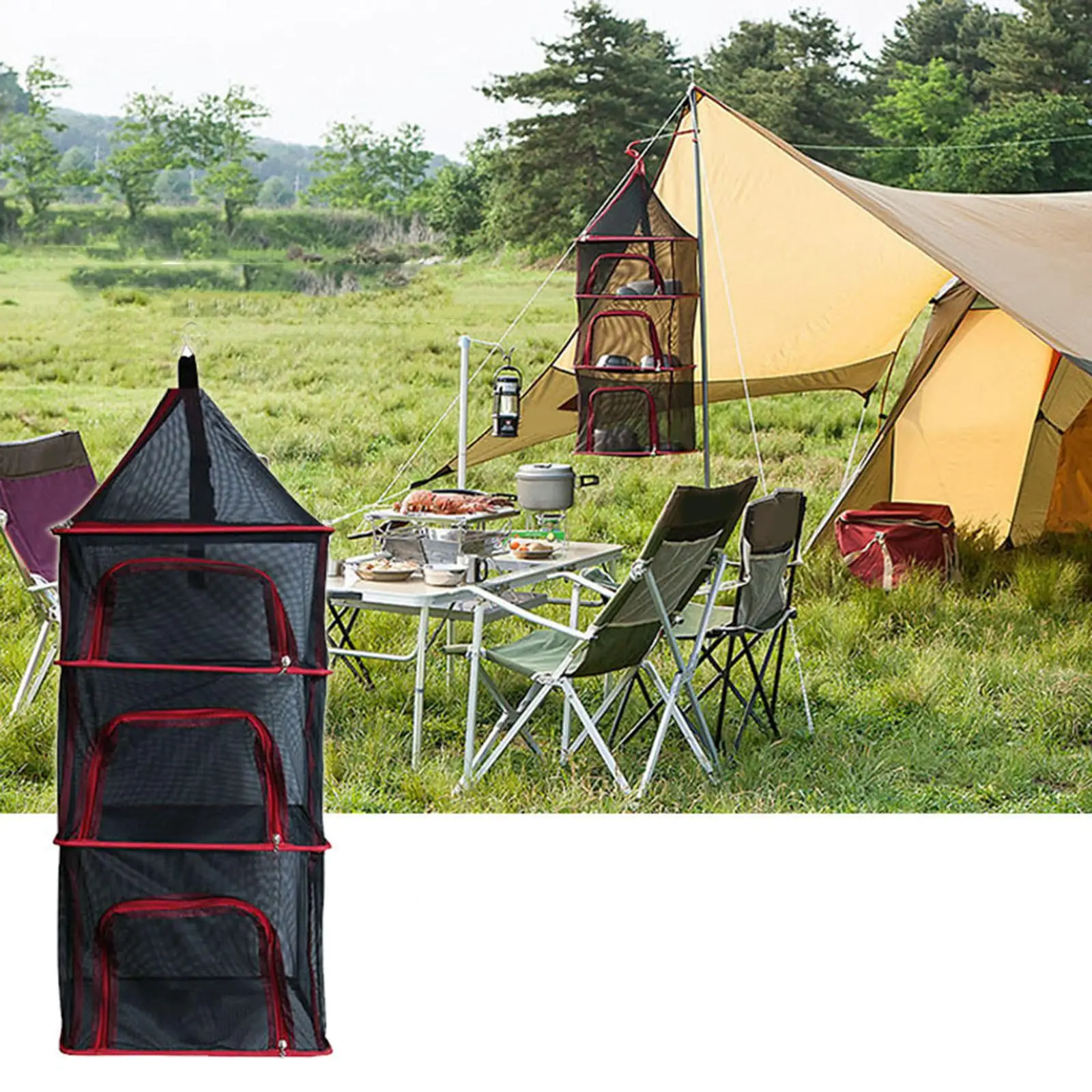 

Hanging Drying Net Clothes Rack with Zipper Storage for Herbs