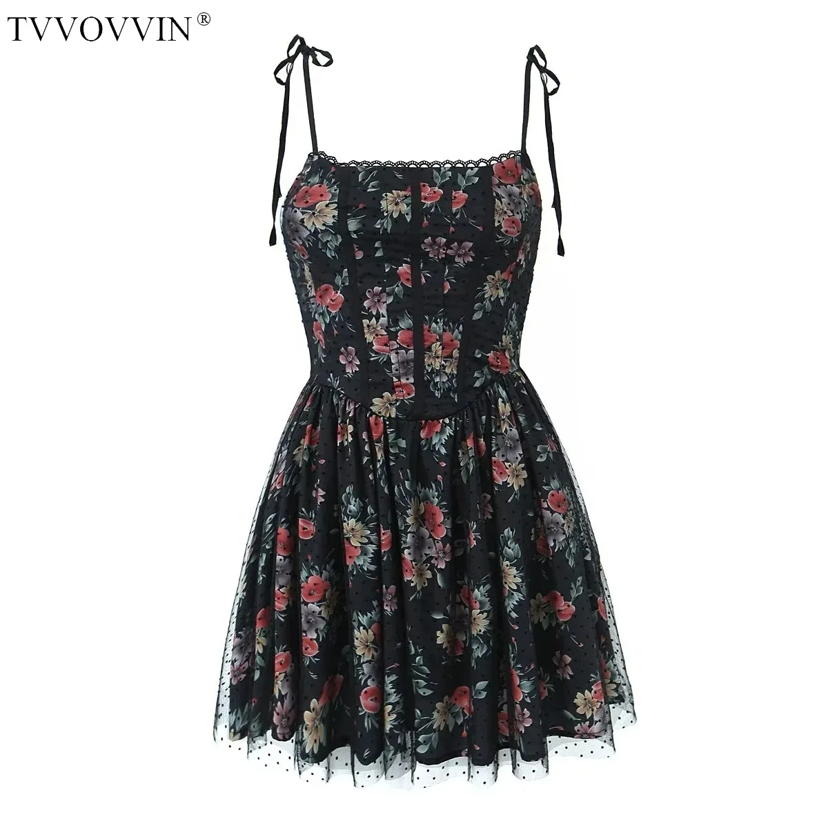 

TVVOVVIN, французская Женская тяжелая кружевная юбка с вышивкой и поясом, тонкое праздничное мини-платье на бретелях, милые топы, 1 шт.