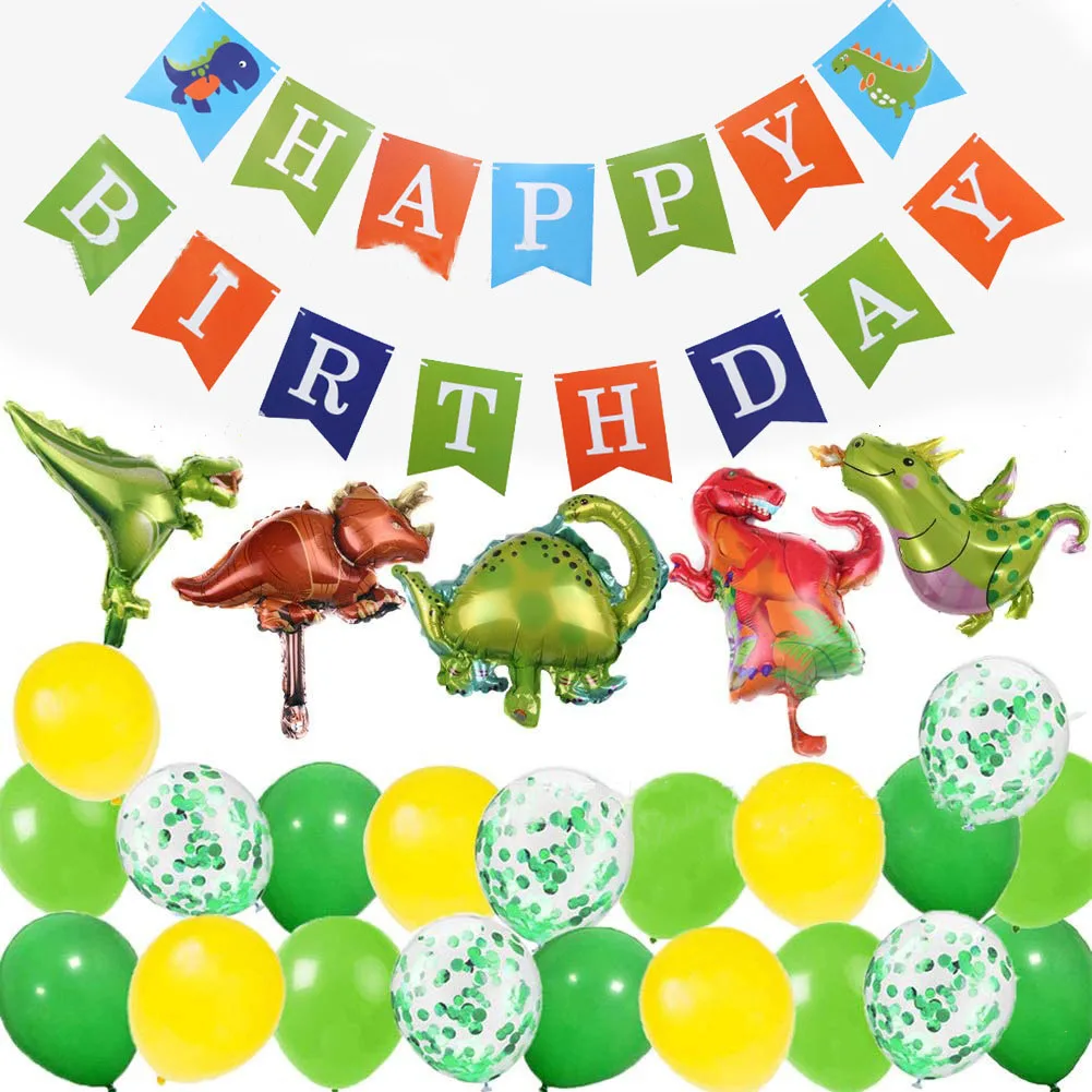 

JOYMEMO Dinosaur Themed Party Supplies Foil Balloon Happy Birthday Banner for Kids 1st 2nd 3rd Birthday Party Decorations
